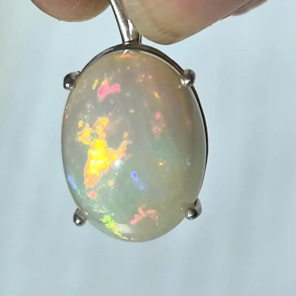 Huge Precious Color Play Opal in Sterling Silver Pendant - Picture 5 of 16